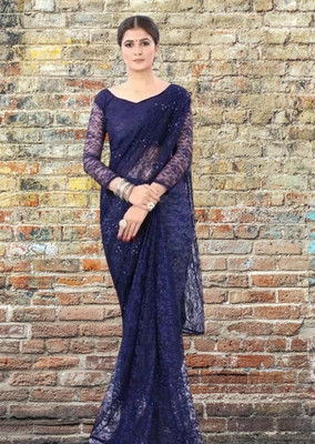Fashion Field Self Design Bollywood Net Saree(Blue)