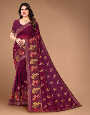 Tejal Creation Self Design Bollywood Georgette Saree(Purple)
