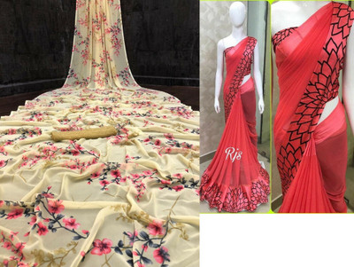 Sita Floral Print Bollywood Georgette Saree(Pack of 2, Yellow)