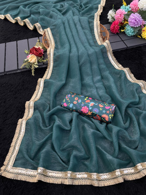 VANISWA Solid/Plain Bollywood Jimmy choo Saree(Dark Green)