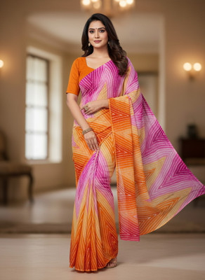 Sariya Printed Leheria Georgette Saree(Pink)