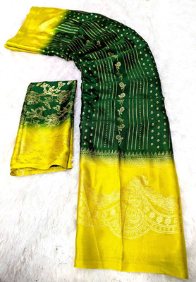 VD PRINTS Printed Leheria Silk Blend Saree(Dark Green)