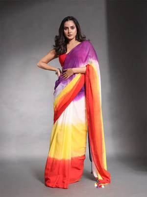 Pionex Printed Handloom Pure Cotton Saree(Purple)
