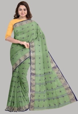 maa textile Printed Bollywood Pure Cotton Saree(Green, Yellow)