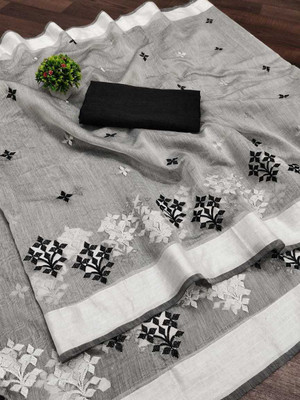 GLOWMOROUS Printed Chanderi Chanderi Saree(Grey)