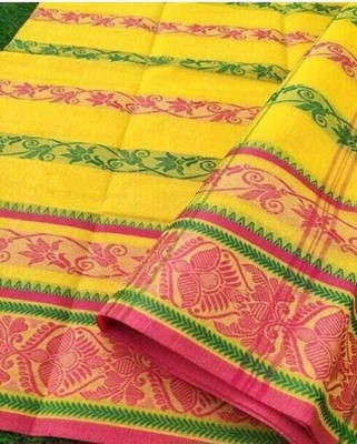 p fashion Self Design Tant Pure Cotton Saree(Yellow)