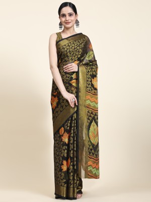 rujave Digital Print Assam Silk Chiffon Saree(Black)