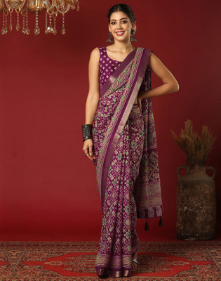 Samah Printed, Embellished Daily Wear Georgette Saree(Purple)