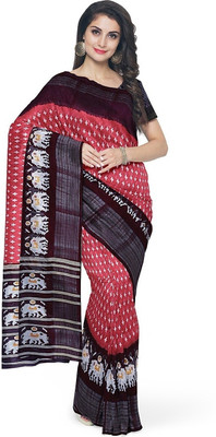 HouseOfCommon Striped Chanderi Lycra Blend Saree(Orange)