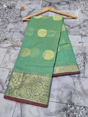 Tilfelle Woven Kota Doria Cotton Blend Saree(Light Green)