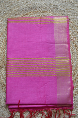 MRIKA Solid/Plain Bhagalpuri Handloom Viscose Rayon Saree(Pink)