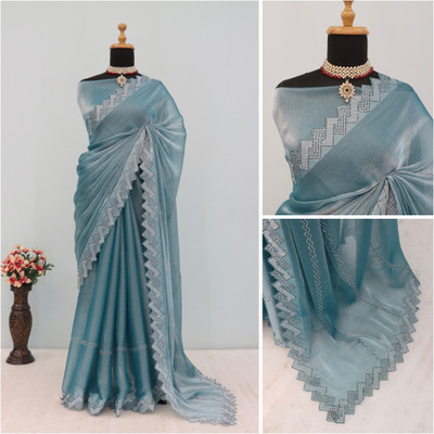 JENNYFEB Printed Bollywood Jimmy choo Saree(Light Blue)