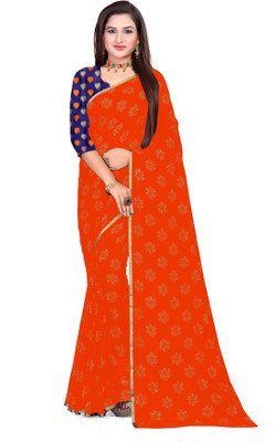 Aardiva Printed Daily Wear Chiffon Saree(Orange)