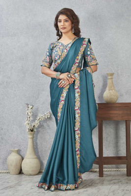mishti fashion hub Embroidered, Floral Print Bollywood Art Silk Saree(Dark Blue)