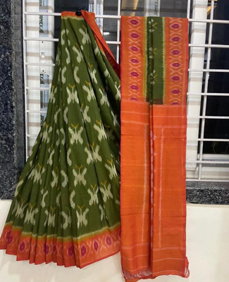 JASU CREATION Printed Handloom Pure Cotton Saree(Green)