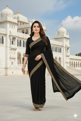 VKARAN Solid/Plain Daily Wear Lycra Saree(Black)
