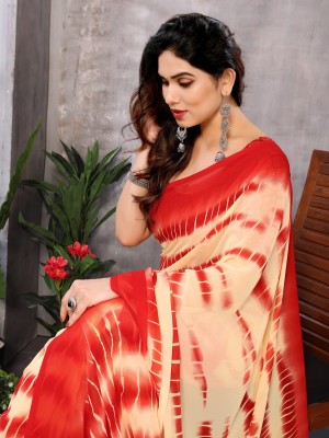 TTH Printed Bollywood Georgette Saree(Red, Cream)