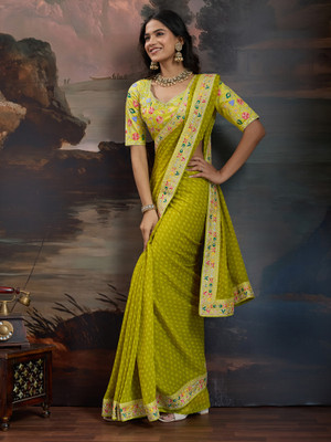 Sareemall Printed Bandhani Georgette Saree(Light Green)