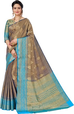 M.S.RETAIL Woven Kanjivaram Silk Blend Saree(Dark Blue, Gold)