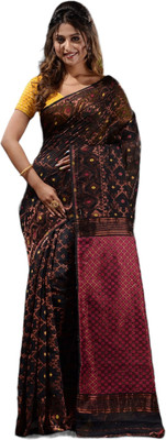 basak creation Woven Jamdani Cotton Blend Saree(White)