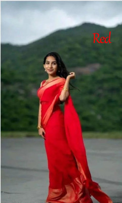 Vragi Self Design Bollywood Chiffon Saree(Red)