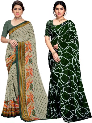 M.S.RETAIL Geometric Print Daily Wear Georgette Saree(Pack of 2, Green)