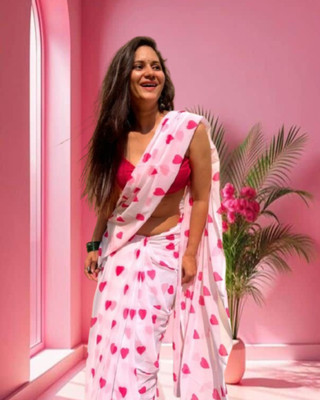 Jayu Embroidered Leheria Georgette Saree(Red)