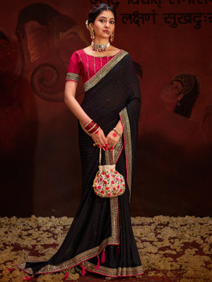 Tasrika Self Design Bollywood Silk Blend Saree(Black)