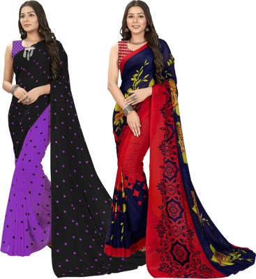 Anand Sarees Polka Print Daily Wear Georgette Saree(Pack of 2, Multicolor, Purple, Black)