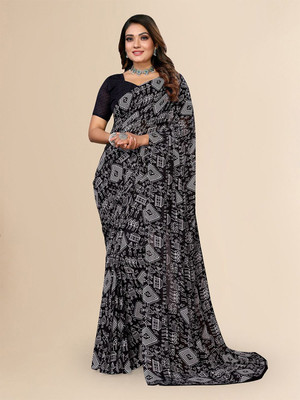 Moda Rapido Printed, Self Design Daily Wear Georgette Saree(Black)