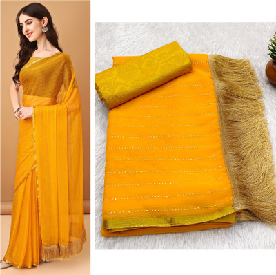 DIVYASHAKTI FASHION Embellished Daily Wear Chiffon Saree(Gold)
