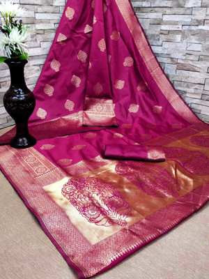 R K INFINITIVE Woven Kanjivaram Jacquard Saree(Pink)