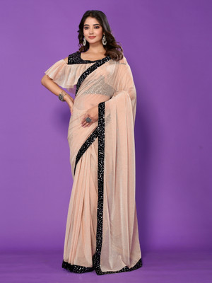 miracletex Embellished Daily Wear Lycra Blend Saree(Beige)