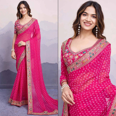 RUPAL CREATION Self Design Bandhani Georgette Saree(Pink)