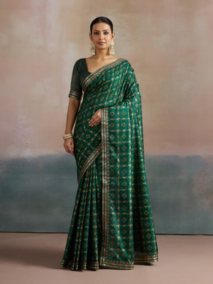 Sareemall Printed Bandhani Silk Blend Saree(Green)