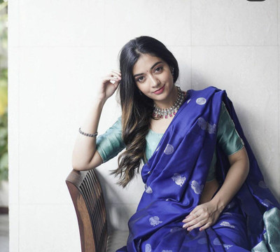 JIADIA Woven Kanjivaram Pure Silk, Art Silk Saree(Dark Blue)