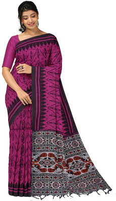 Shree Hari Printed Sambalpuri Cotton Blend Saree(Purple)