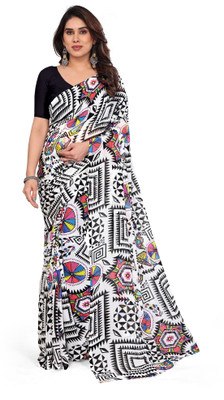 Jayu Digital Print Leheria Georgette Saree(White)