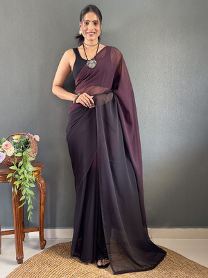HERE N NOW Solid/Plain Bollywood Georgette Saree(Purple)