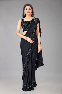 Snehdeep Embellished Bollywood Lycra Blend Saree(Black)