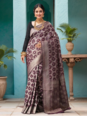 ANOUK Woven Chanderi Linen Saree(Magenta)