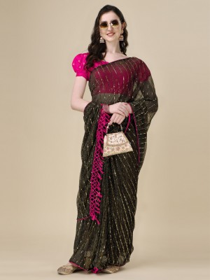 Granthva Fab Embellished, Self Design Bollywood Silk Blend Saree(Green)