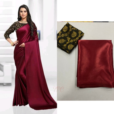 Arpita Fashion Solid/Plain Bollywood Satin Saree(Maroon)
