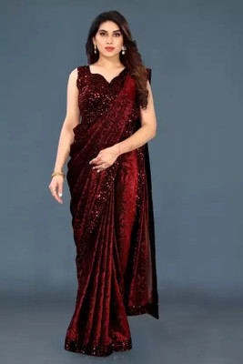 Amavii Embellished Daily Wear Lycra Blend Saree(Maroon)