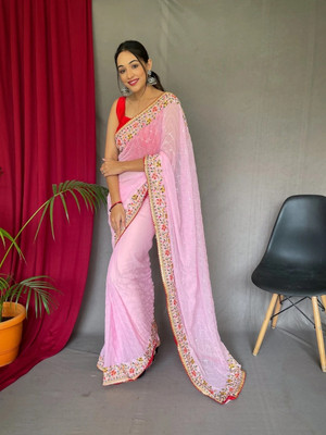 MAHADEV Self Design Bollywood Georgette Saree(Pink)