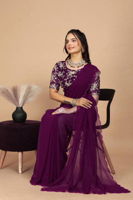 Divastri Solid/Plain Bollywood Georgette Saree(Purple)