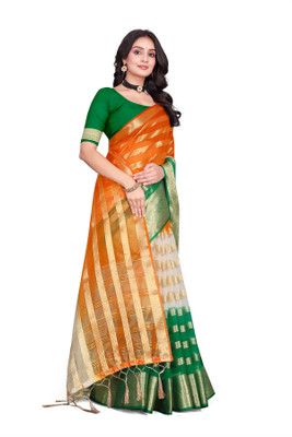 Aarunika IC Solid/Plain Bandhani Organza Saree(Multicolor)
