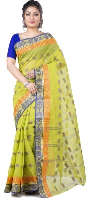 PuJoy Self Design, Woven Tant Pure Cotton Saree(Yellow)