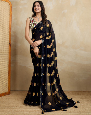 Satrani Printed, Embellished Bollywood Georgette Saree(Black)