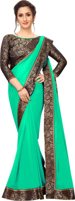 Queen worth Solid/Plain Bollywood Georgette Saree(Green)